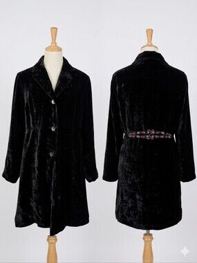 VTG J. Jill Black Velvet Coat Floral Embroidered M Whimsigoth Victorian Witchy